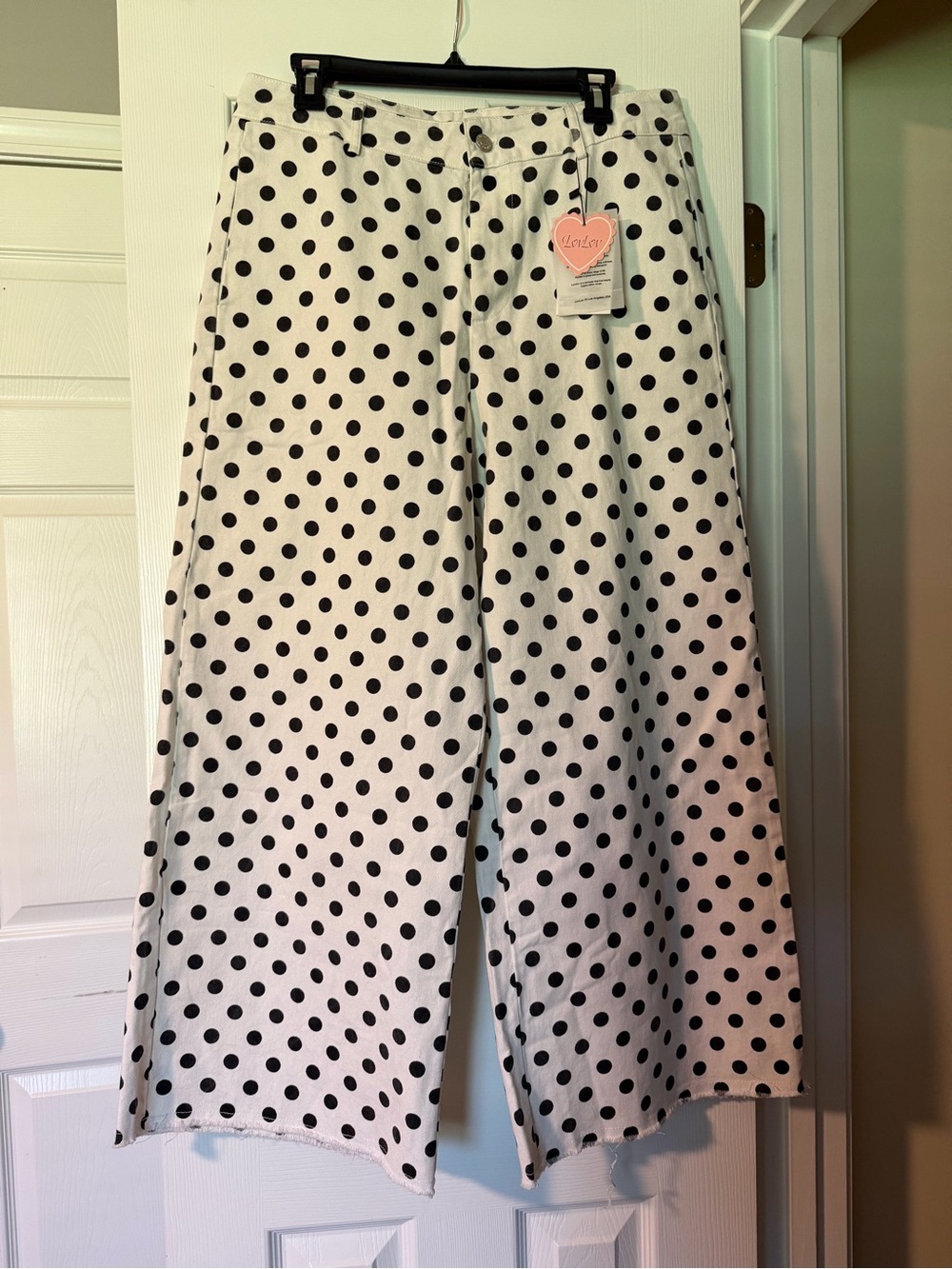 Ladies boutique Polka Dot denim Pants - White with Black Dots